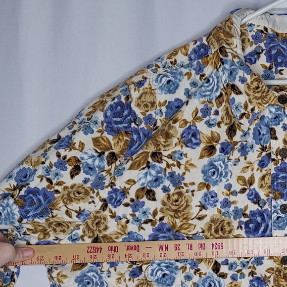 Venezia Corduroy Shirt Women Cotton Floral Button Collar Vtg 90s Cottagecore - Picture 5 of 7